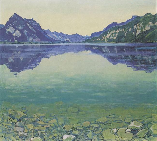 Ferdinand Hodler Thunersee mit symmetrischer Spiegelung vor Sonnenaufgang France oil painting art